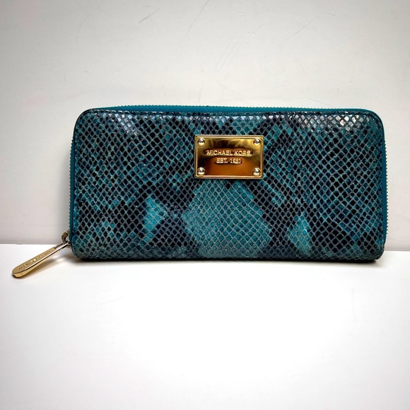Michael Kors Handbags - MICHAEL KORS Teal Green Snakeskin Wallet